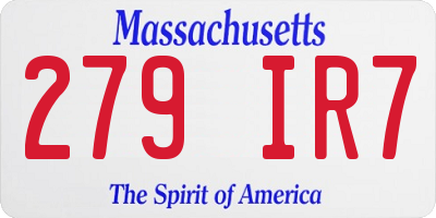 MA license plate 279IR7