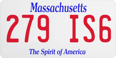 MA license plate 279IS6