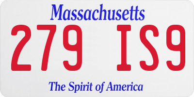 MA license plate 279IS9