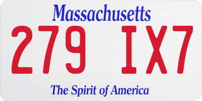 MA license plate 279IX7