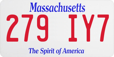 MA license plate 279IY7