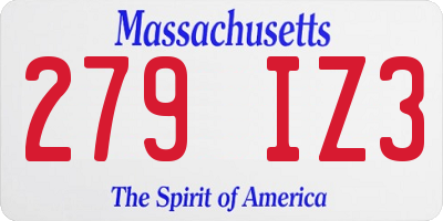 MA license plate 279IZ3