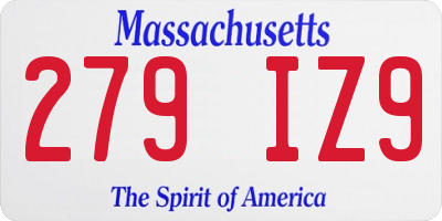 MA license plate 279IZ9