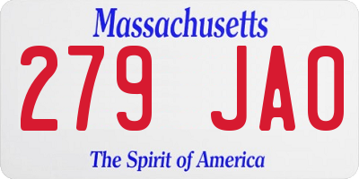 MA license plate 279JA0
