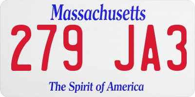 MA license plate 279JA3