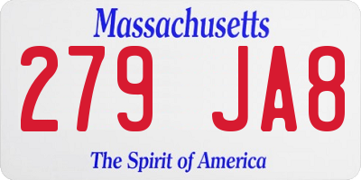 MA license plate 279JA8