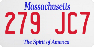 MA license plate 279JC7