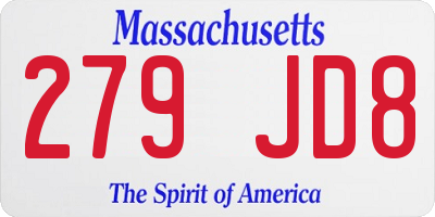 MA license plate 279JD8