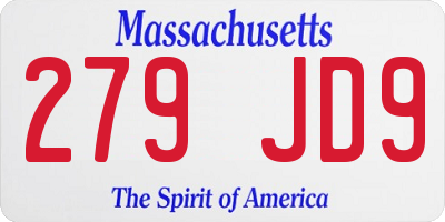MA license plate 279JD9