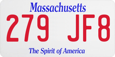 MA license plate 279JF8