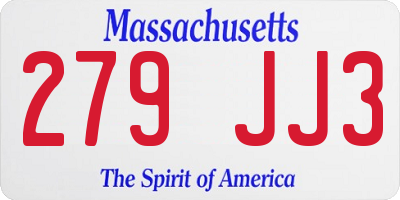 MA license plate 279JJ3