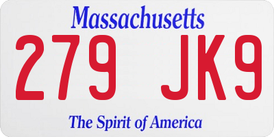 MA license plate 279JK9