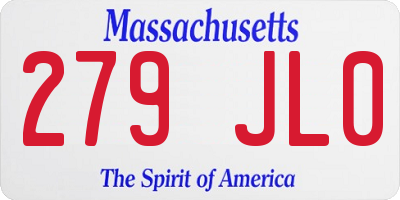 MA license plate 279JL0