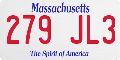 MA license plate 279JL3