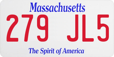 MA license plate 279JL5