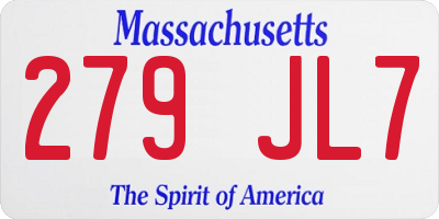 MA license plate 279JL7