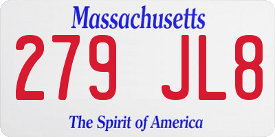 MA license plate 279JL8