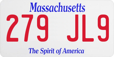 MA license plate 279JL9