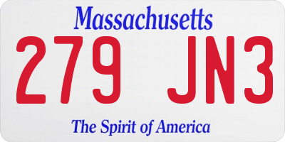 MA license plate 279JN3