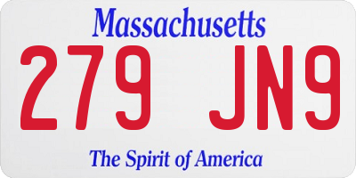MA license plate 279JN9