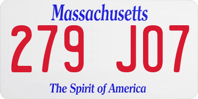MA license plate 279JO7