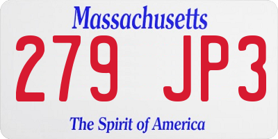 MA license plate 279JP3