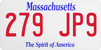MA license plate 279JP9