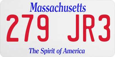 MA license plate 279JR3
