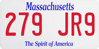 MA license plate 279JR9