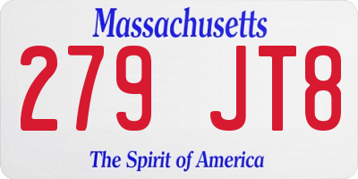 MA license plate 279JT8