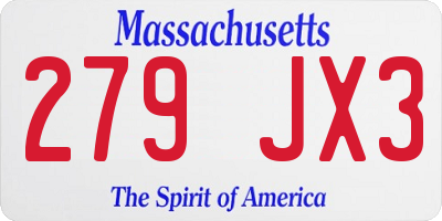 MA license plate 279JX3