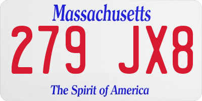 MA license plate 279JX8
