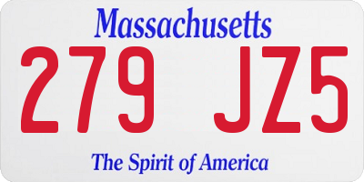 MA license plate 279JZ5