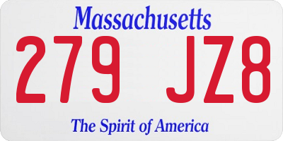 MA license plate 279JZ8