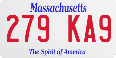 MA license plate 279KA9