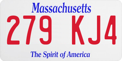 MA license plate 279KJ4