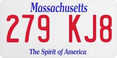 MA license plate 279KJ8