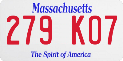MA license plate 279KO7