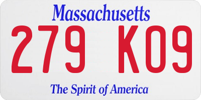 MA license plate 279KO9