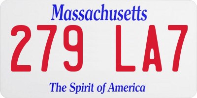 MA license plate 279LA7