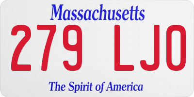 MA license plate 279LJ0