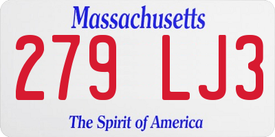 MA license plate 279LJ3