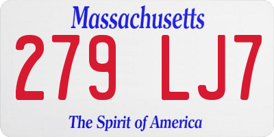 MA license plate 279LJ7