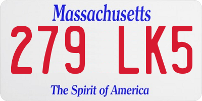 MA license plate 279LK5