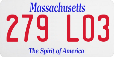 MA license plate 279LO3