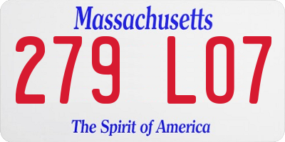 MA license plate 279LO7