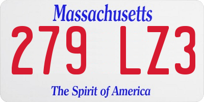 MA license plate 279LZ3