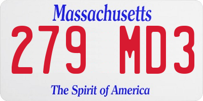 MA license plate 279MD3