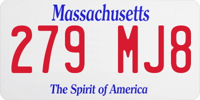 MA license plate 279MJ8