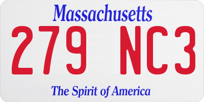 MA license plate 279NC3